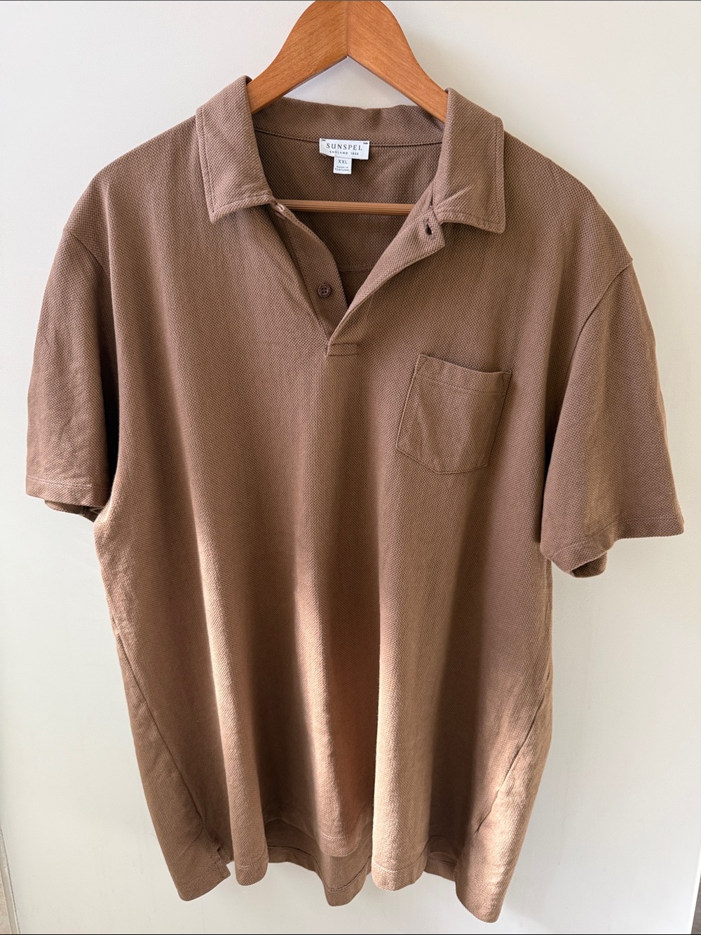 Sunspel Taupe-Brown Pique Polo with Chest Pocket - Men's